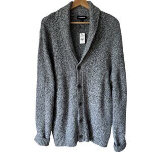 Express New Men's Shawl Cardigan Grandpa Sweater Knit Marled Gray Academia XL